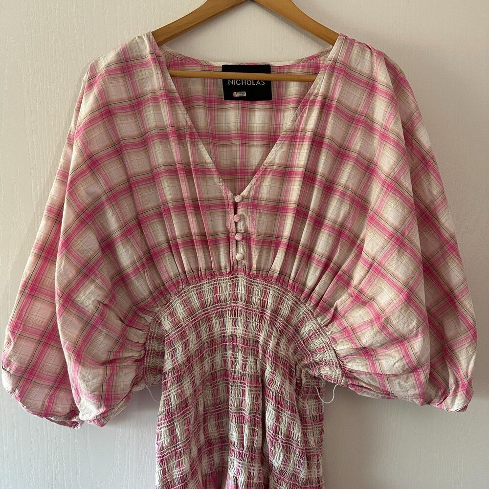 NICHOLAS Revolve Smocked Panel Dress Peony 100% Cotton Size US 16 - Picture 3 of 10
